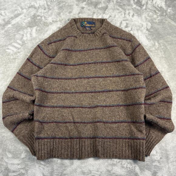 st edmonds Sweaters - VTG Shetland St. Edmund’s Distressed 100% Wool Brown Striped Women’s Casual